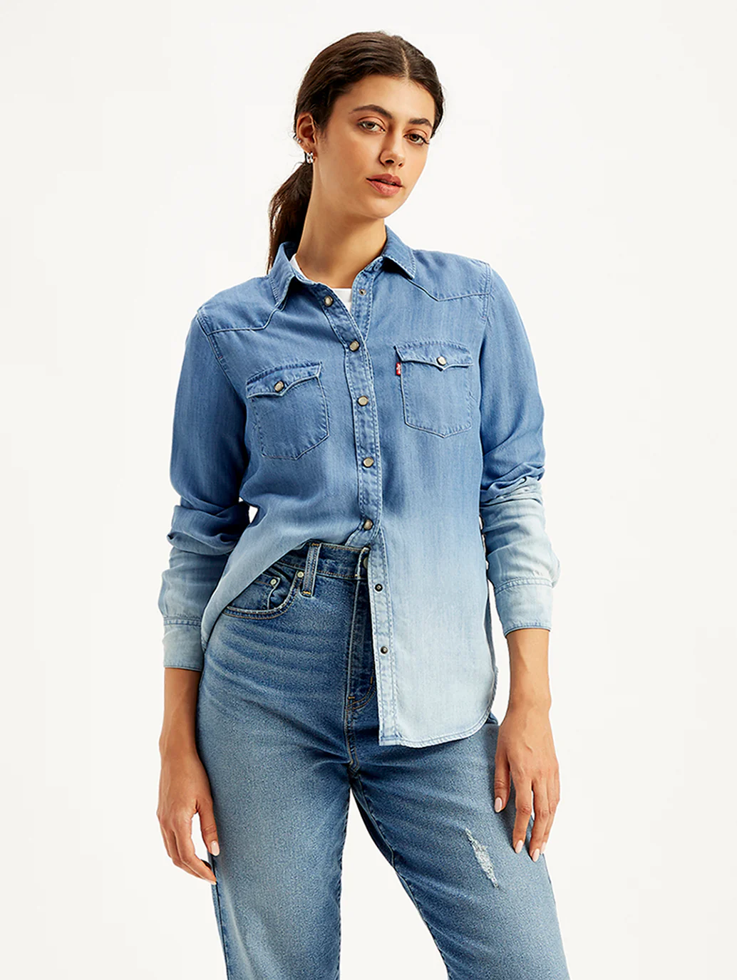 Women's Solid Regular Fit Denim Shirt - Image 2