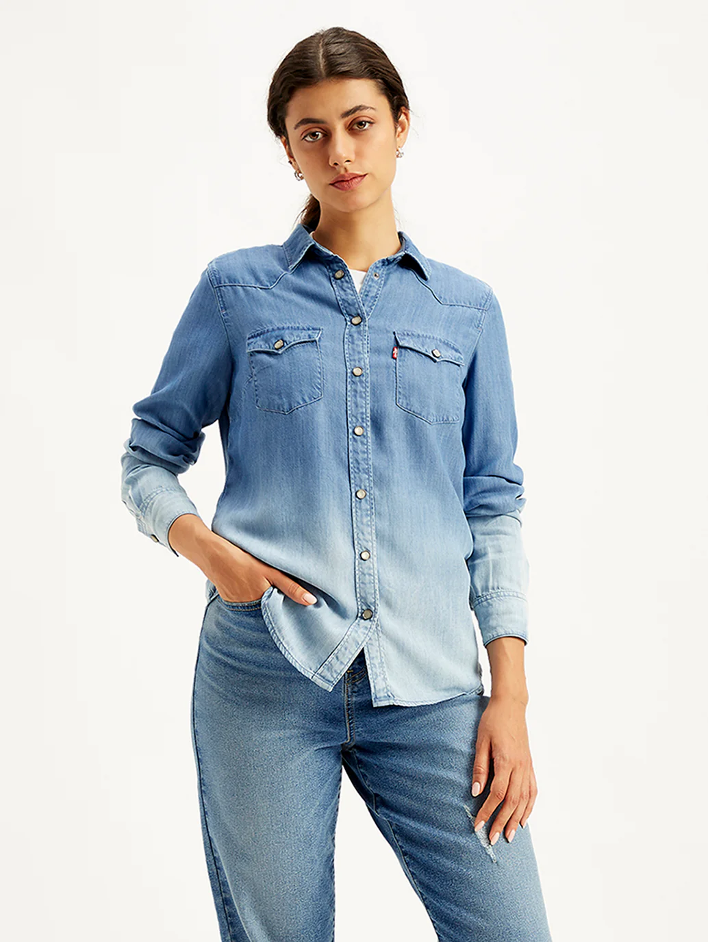 Women's Solid Regular Fit Denim Shirt - Image 3