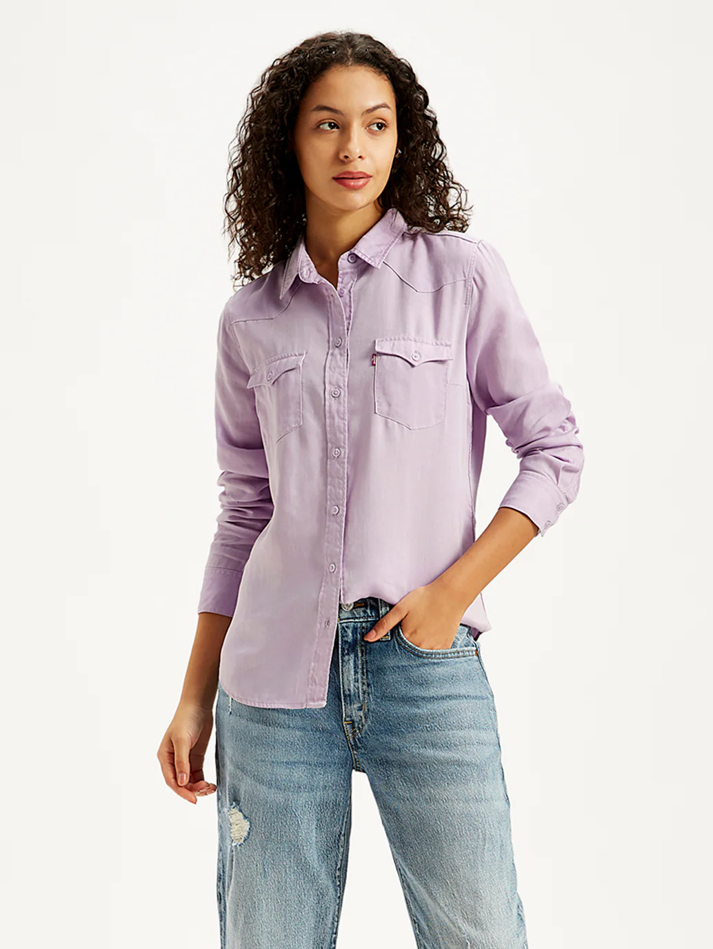 Women's Solid Regular Fit Denim Shirt - Image 2