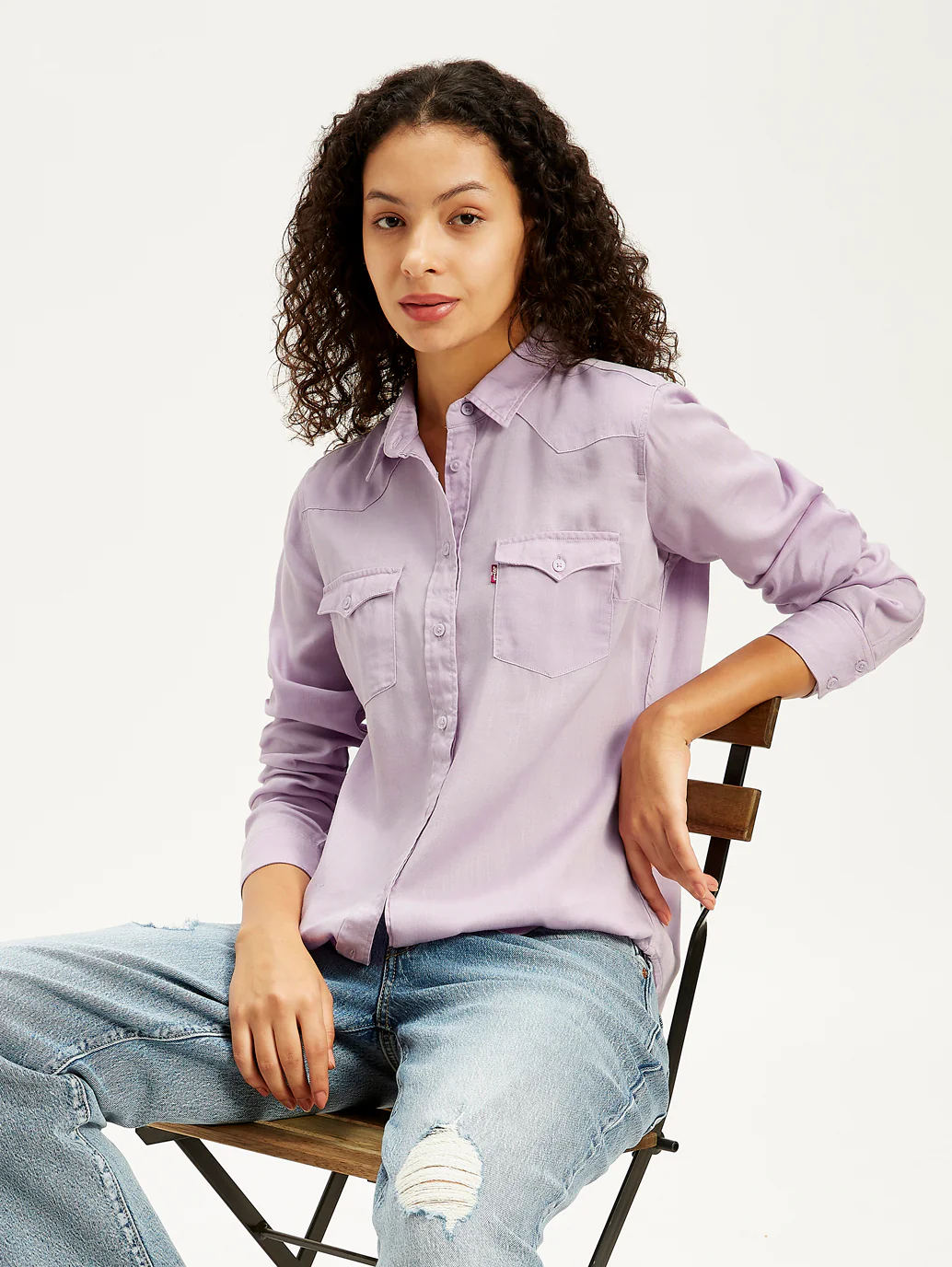 Women's Solid Regular Fit Denim Shirt - Image 3
