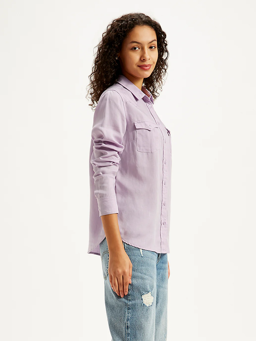 Women's Solid Regular Fit Denim Shirt - Image 4