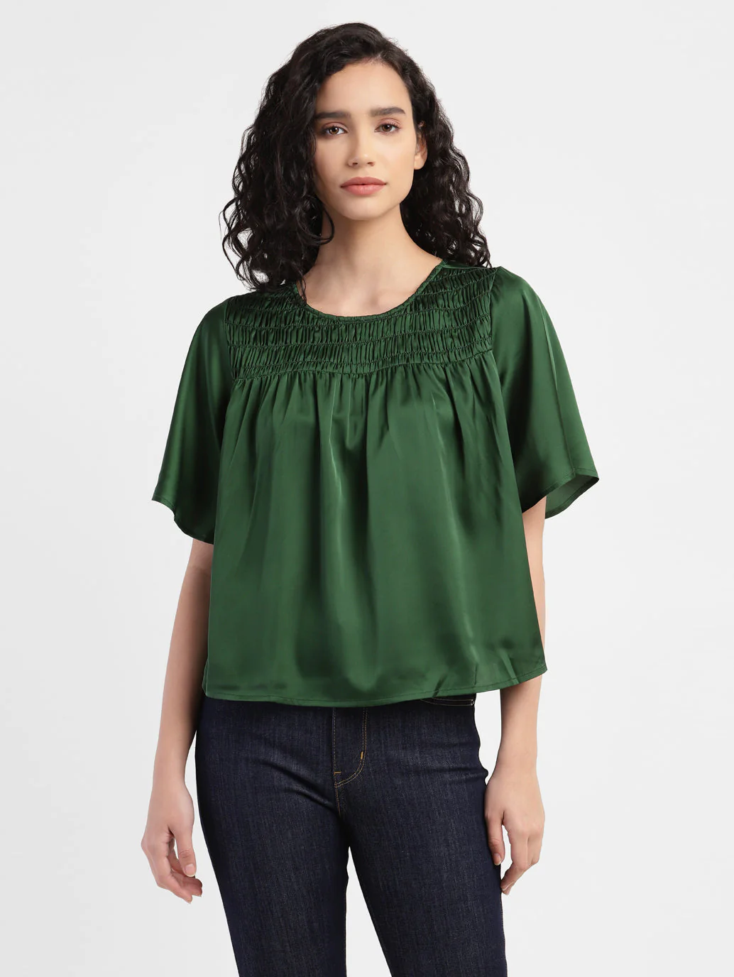 Women's Solid Round Neck Top Green - Image 2
