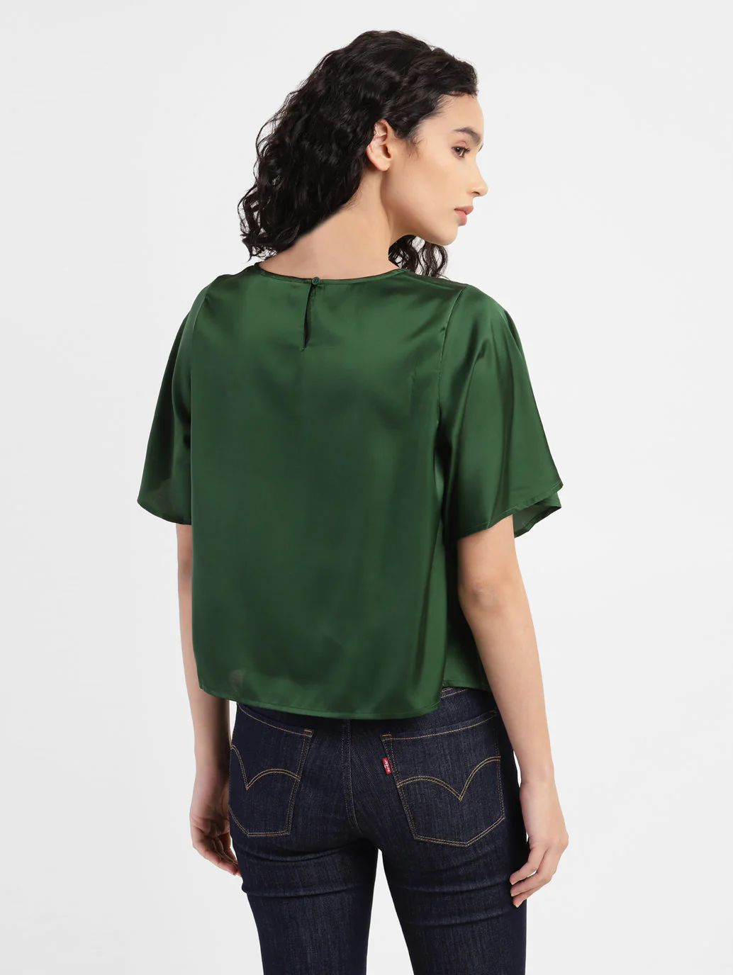Women's Solid Round Neck Top Green - Image 3