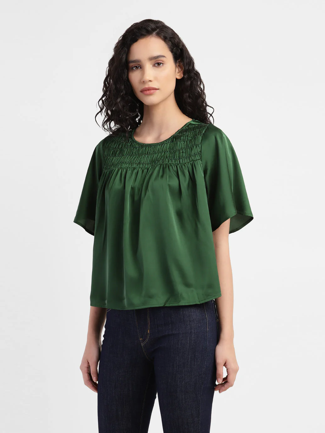 Women's Solid Round Neck Top Green - Image 4
