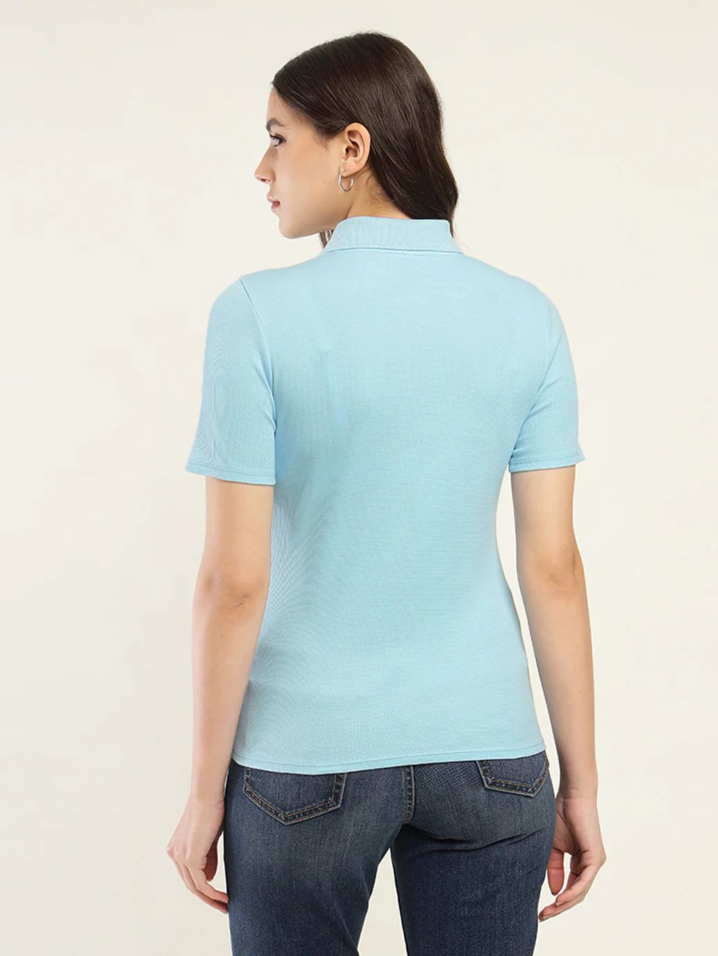 Women's Solid Slim Fit Polo T-Shirt - Image 3