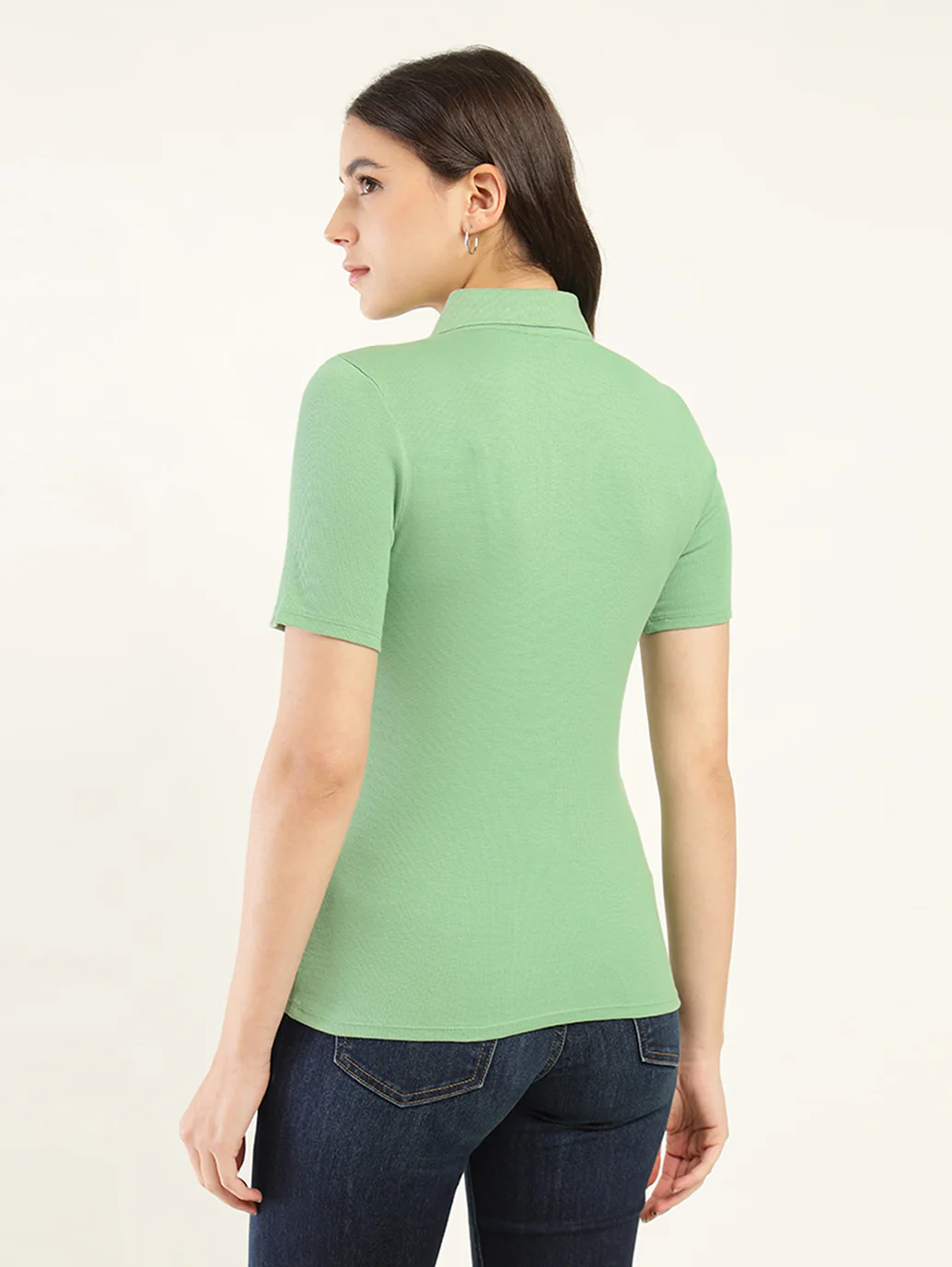 Women's Solid Slim Fit Polo T-Shirt - Image 2
