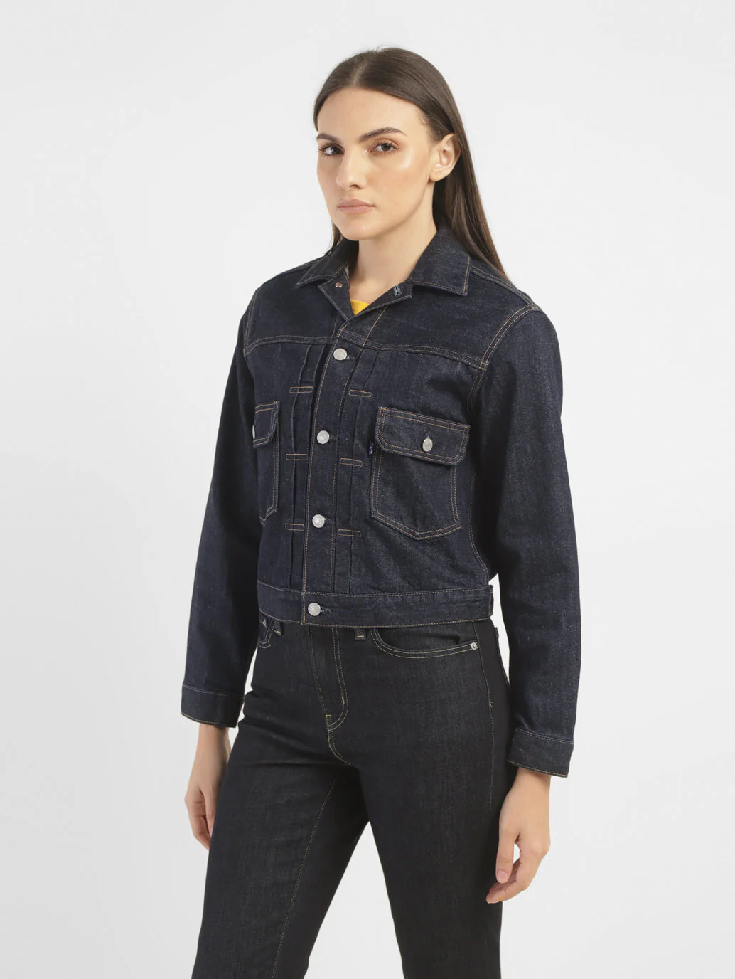 Women's Solid Spread Collar Denim Jacket - Image 6