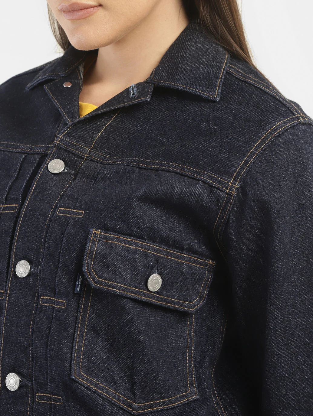 Women's Solid Spread Collar Denim Jacket - Image 7