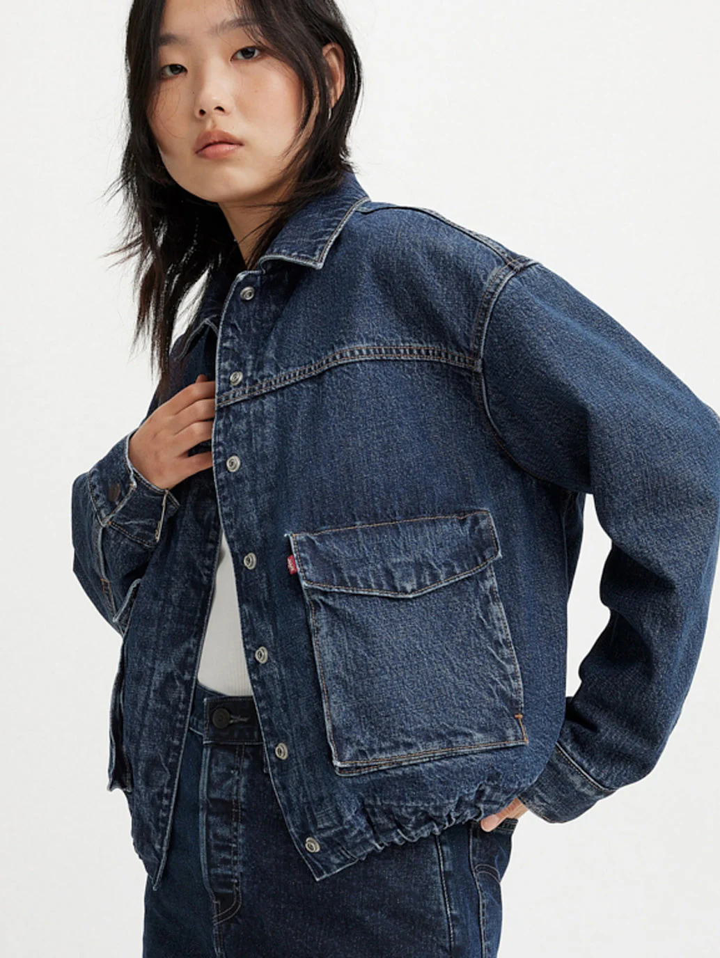 Women's Solid Spread Collar Denim Jacket - Image 2