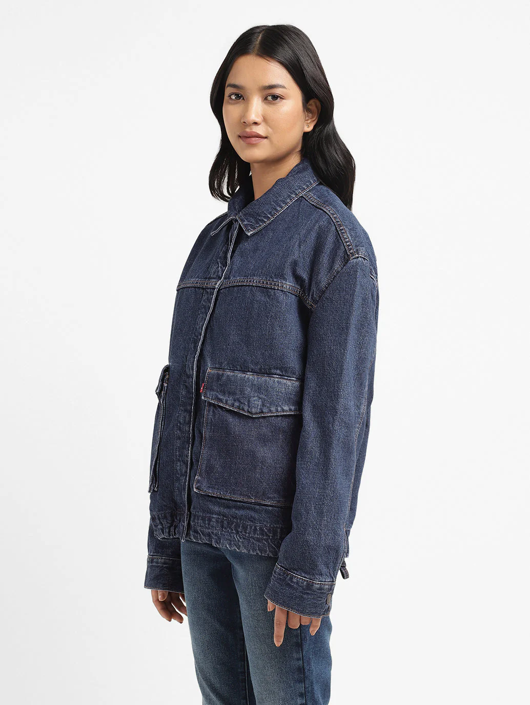 Women's Solid Spread Collar Denim Jacket - Image 4
