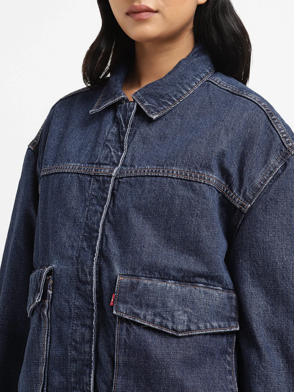 Women's Solid Spread Collar Denim Jacket - Image 5