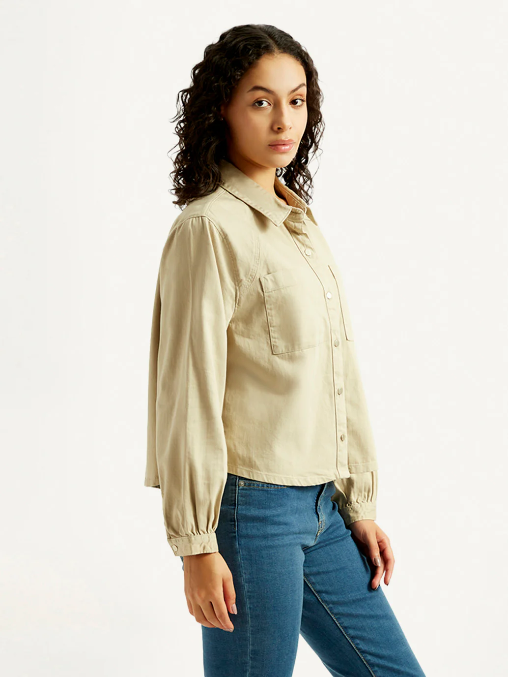 Women's Solid Spread Collar Denim Shirt - Image 5