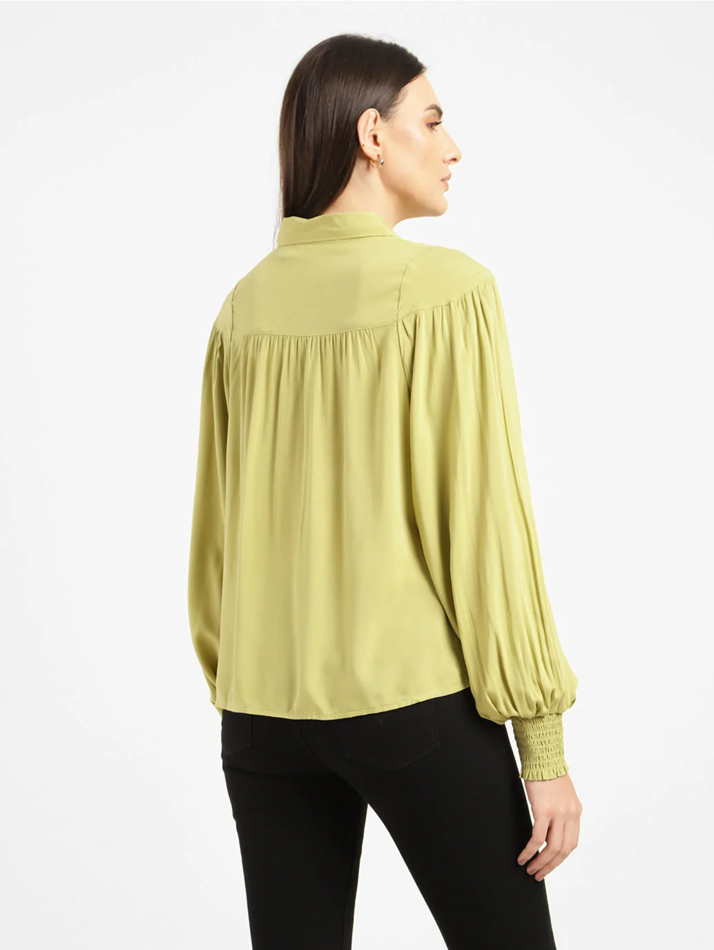 Women's Solid Spread Collar Shirt Green - Image 3