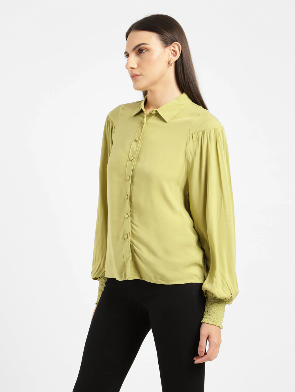 Women's Solid Spread Collar Shirt Green - Image 4