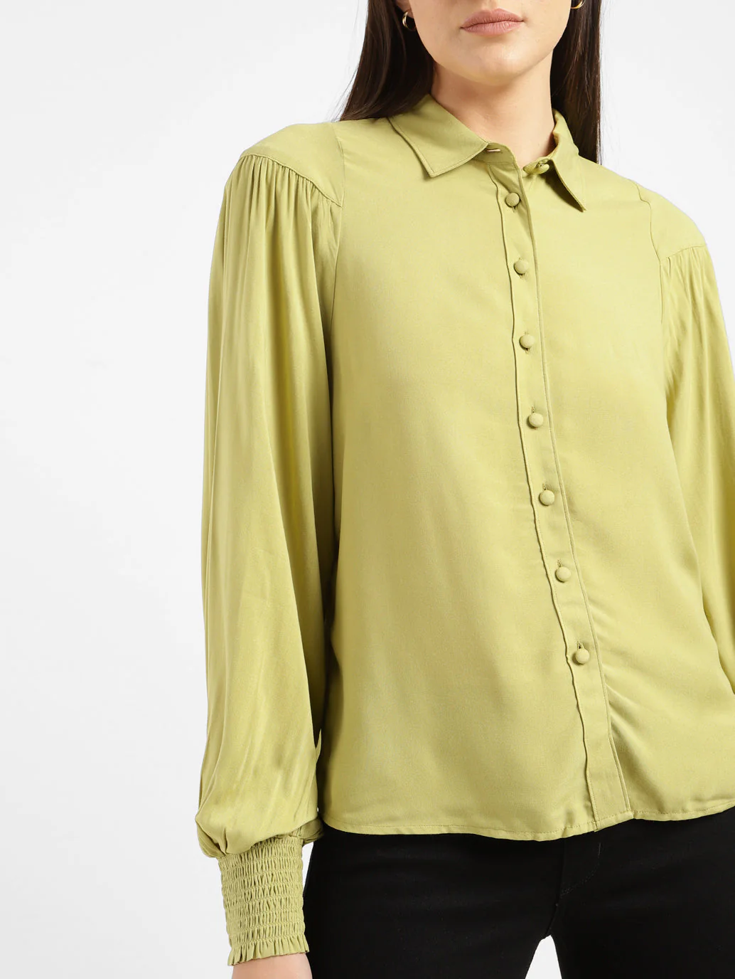 Women's Solid Spread Collar Shirt Green - Image 5