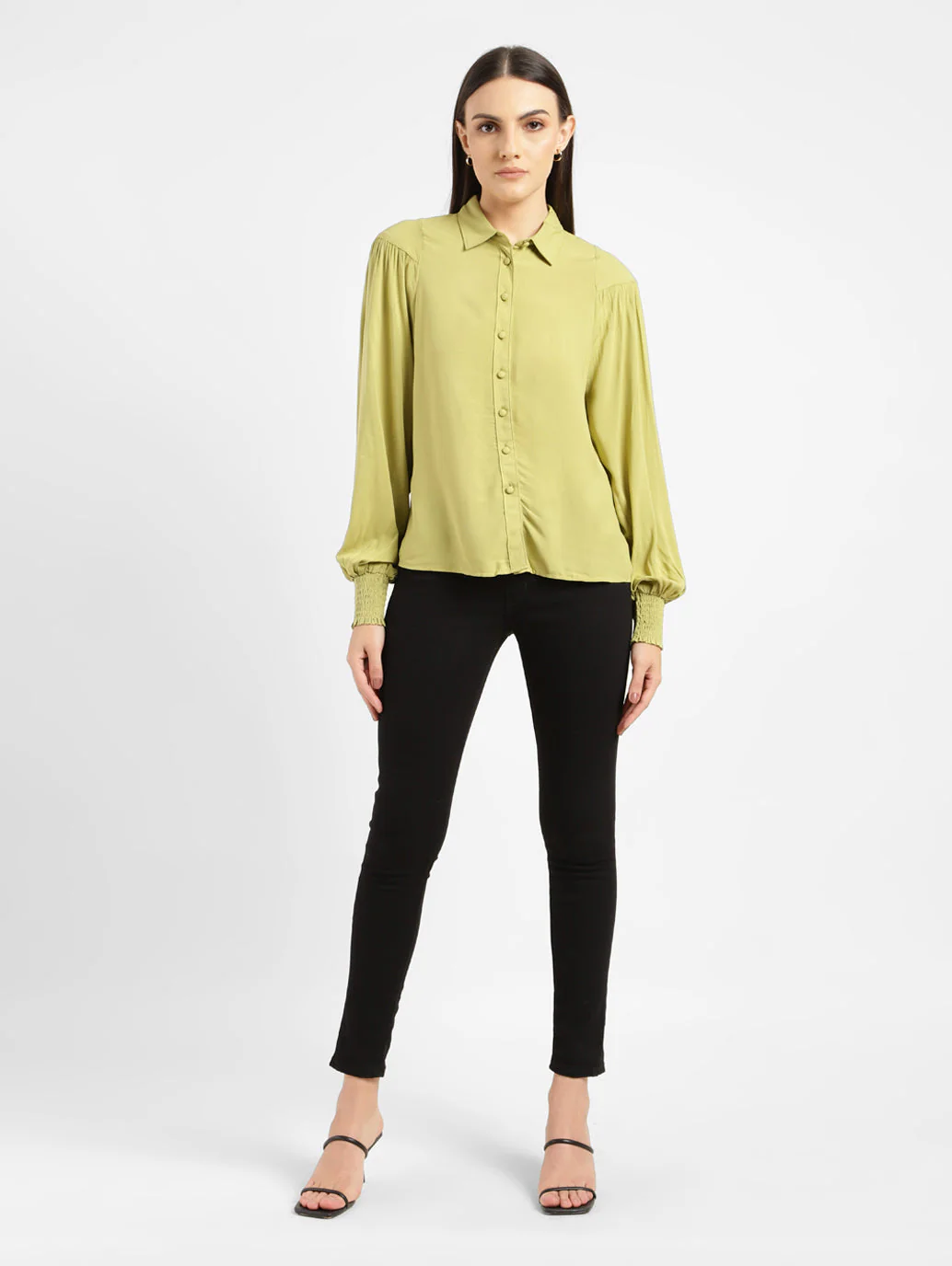 Women's Solid Spread Collar Shirt Green - Image 6
