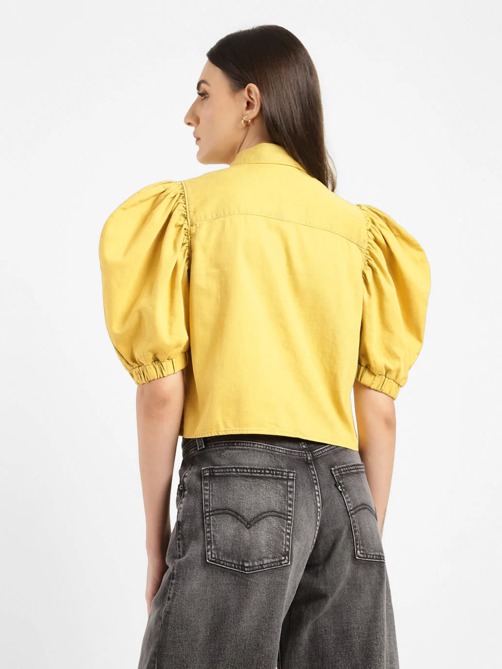 Women's Solid Spread Collar Shirt Yellow - Image 3