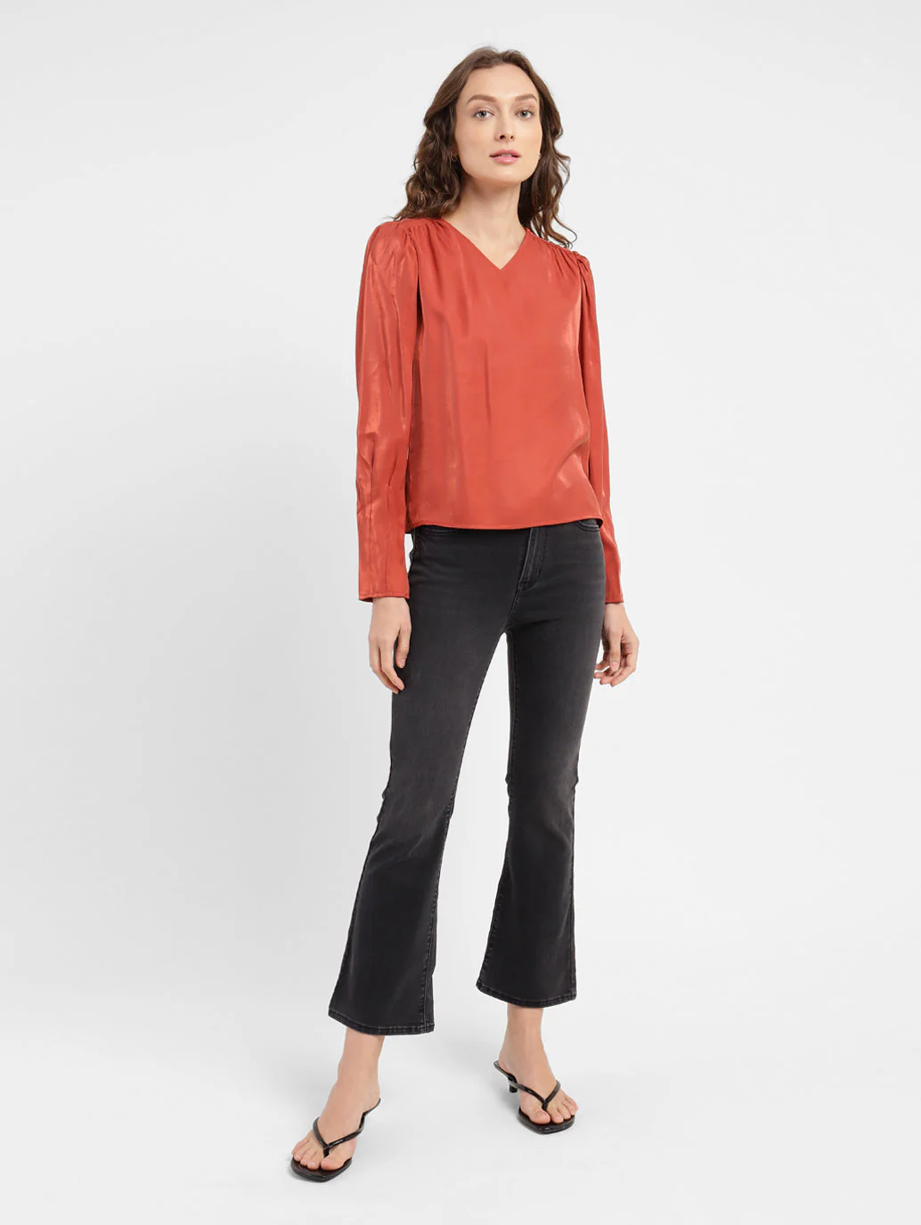 Women's Solid V Neck Top Red - Image 5