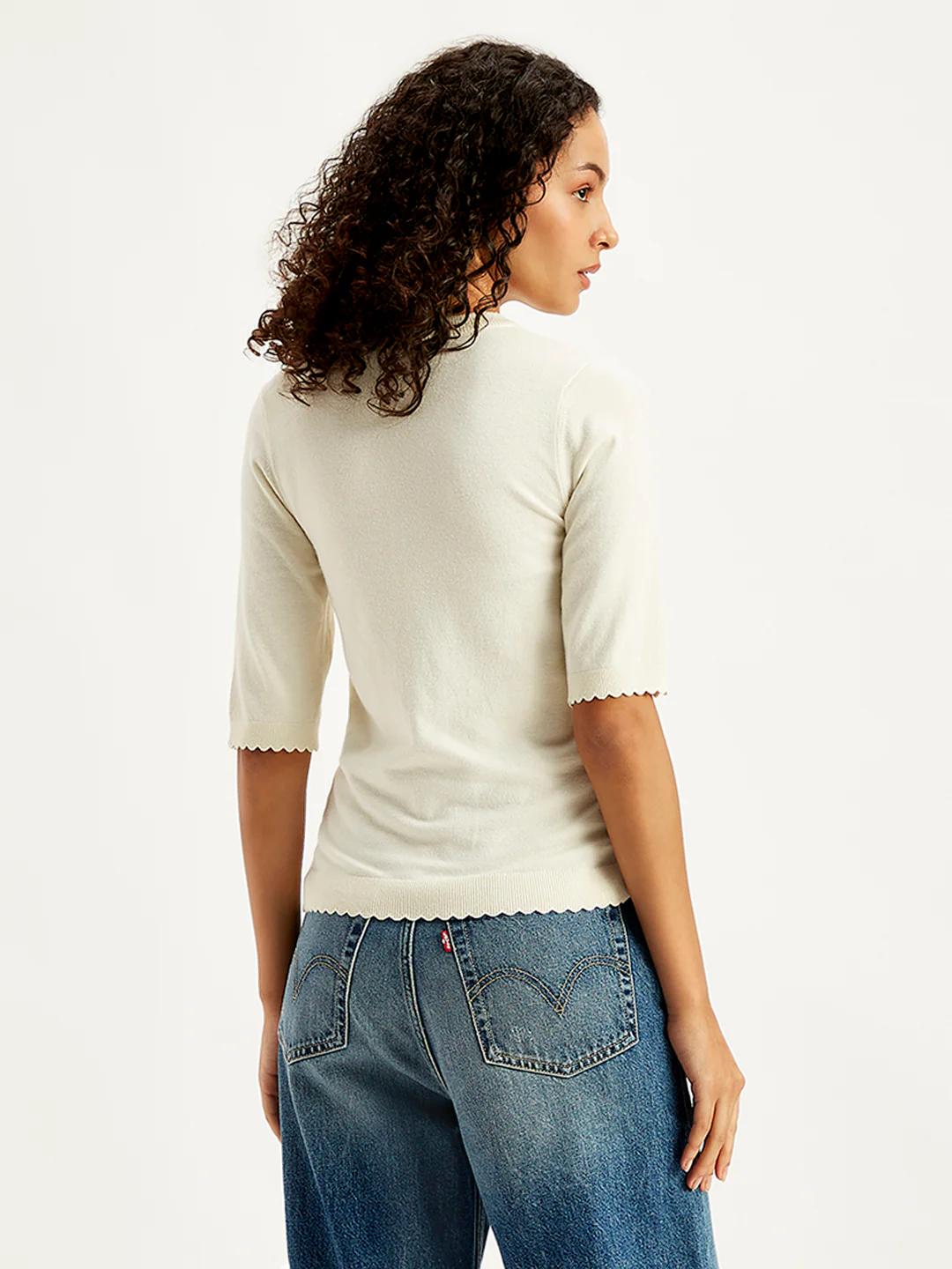 Women's Solid White Crew Neck Sweater - Image 2