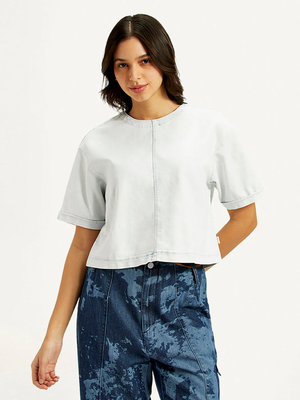 Women's Solid White Round Neck Top - Image 2