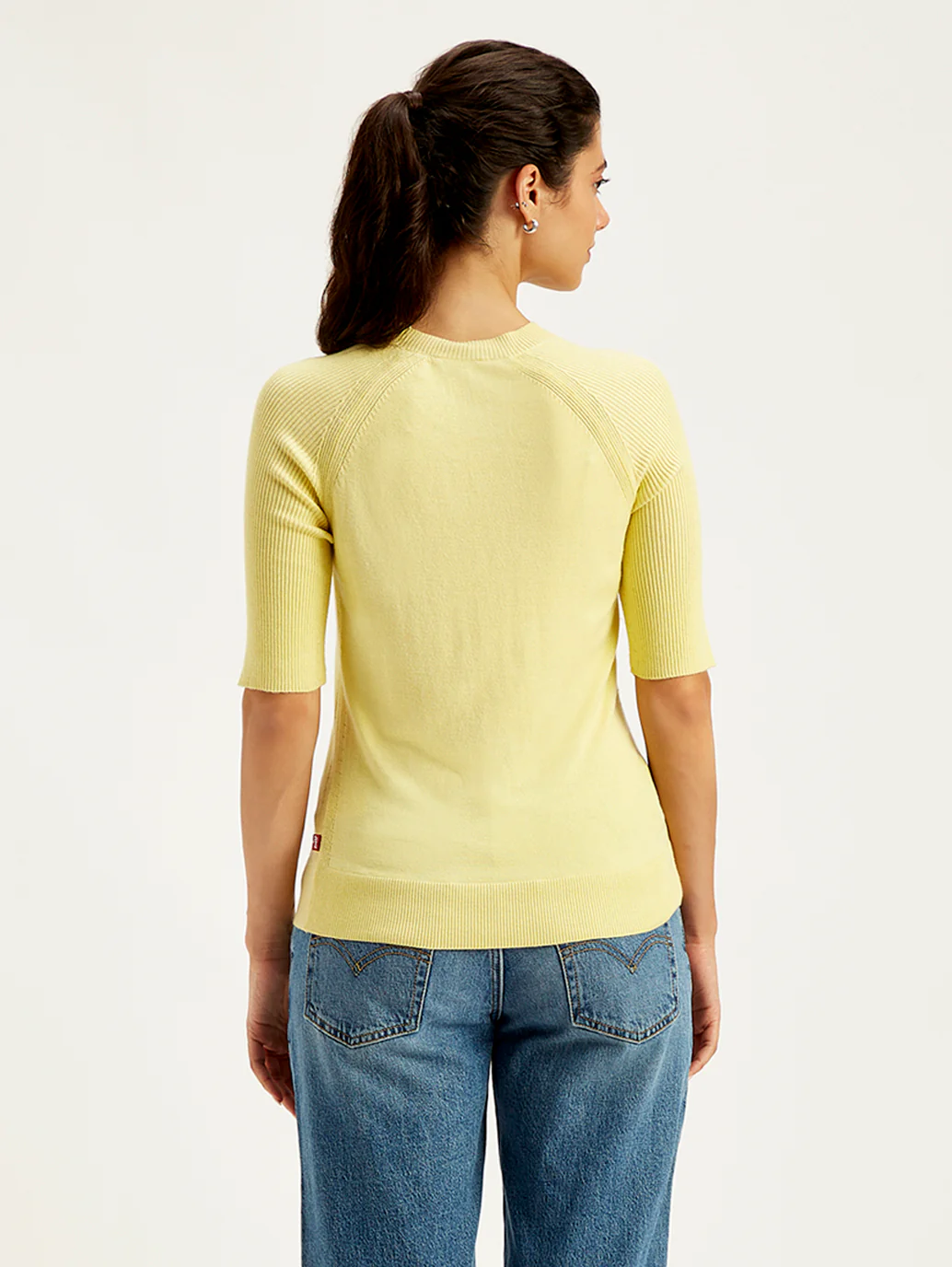Women's Solid Yellow Crew Neck Sweater - Image 4
