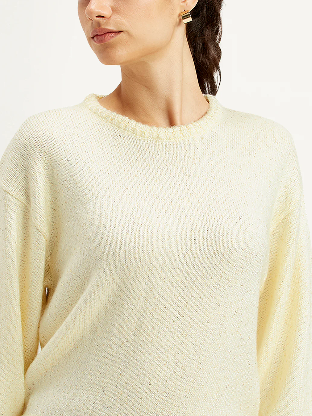 Women's Solid Off White Crew Neck Sweater - Image 5