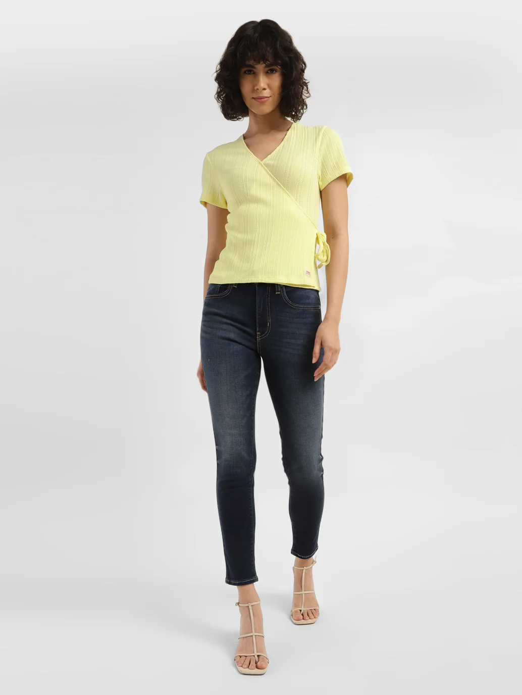 Women's Solid Yellow V-Neck Top