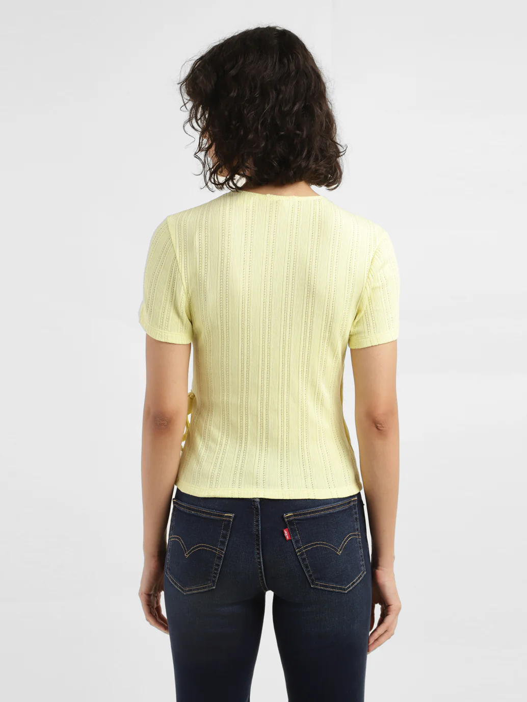 Women's Solid Yellow V-Neck Top - Image 2