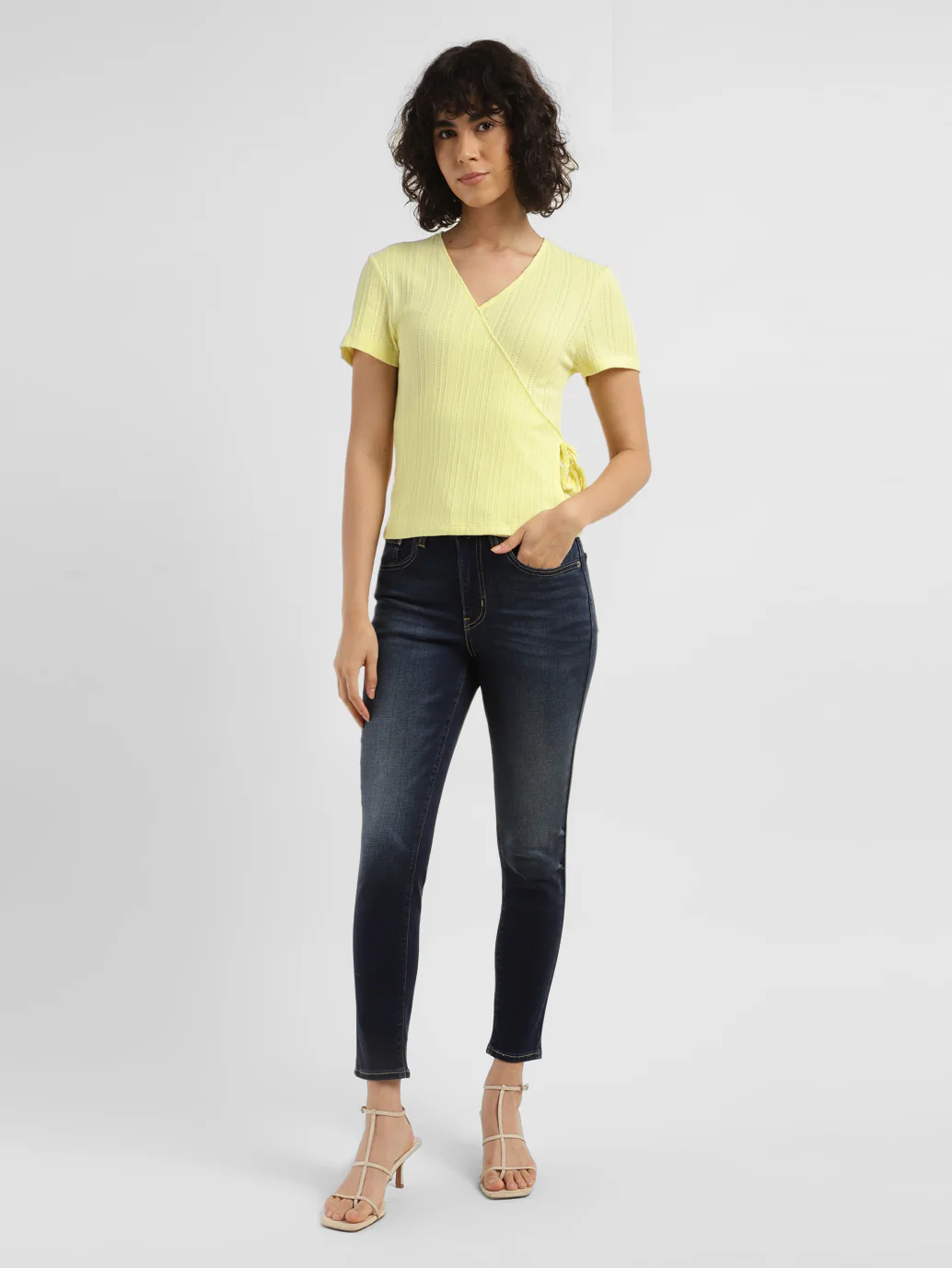 Women's Solid Yellow V-Neck Top - Image 5