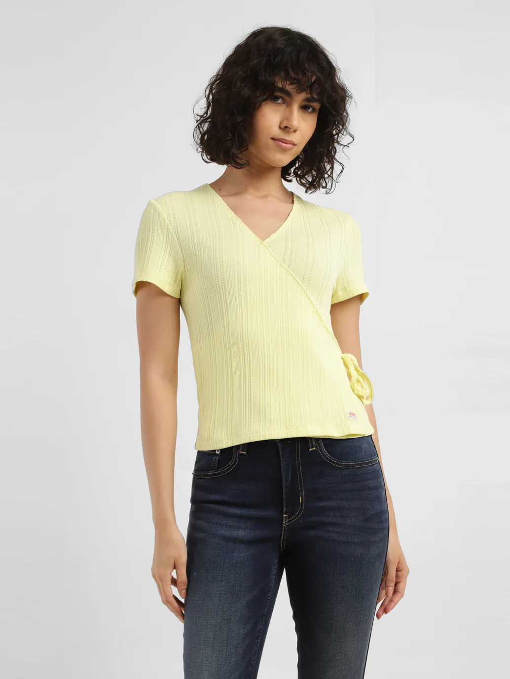 Women's Solid Yellow V-Neck Top - Image 6