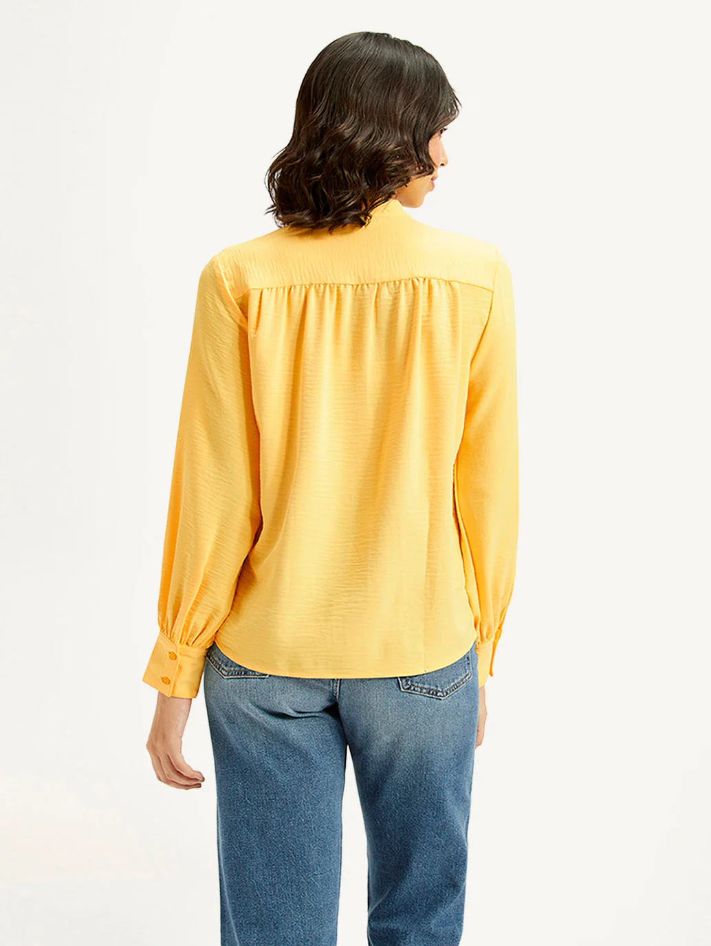 Women's Solid Yellow Mandarin Collar Top - Image 3