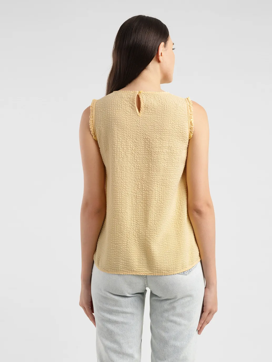 Women's Solid Yellow Round Neck Top - Image 3