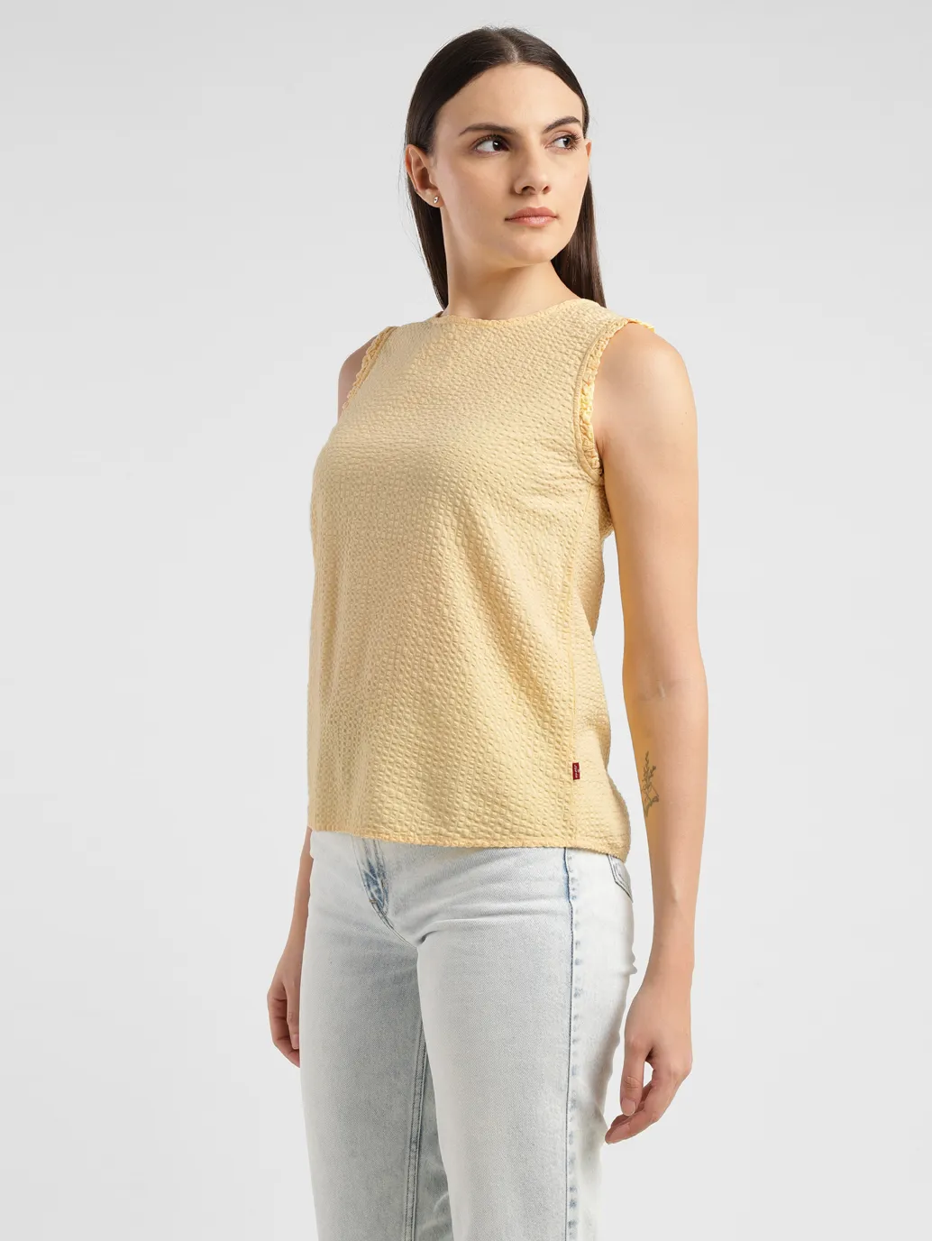 Women's Solid Yellow Round Neck Top - Image 4