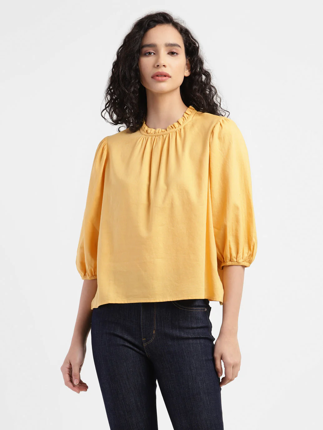 Women's Solid Yellow Round Neck Top - Image 2