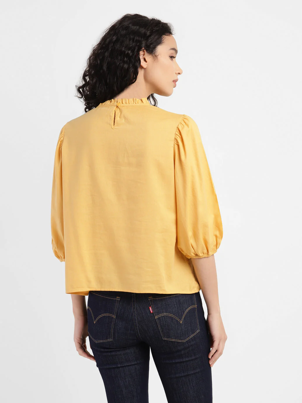 Women's Solid Yellow Round Neck Top - Image 3