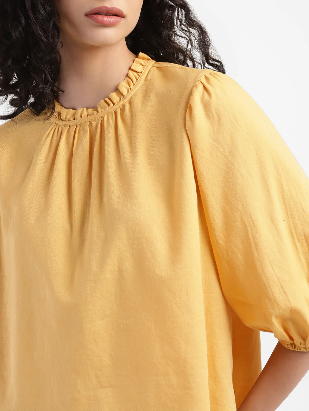 Women's Solid Yellow Round Neck Top - Image 6