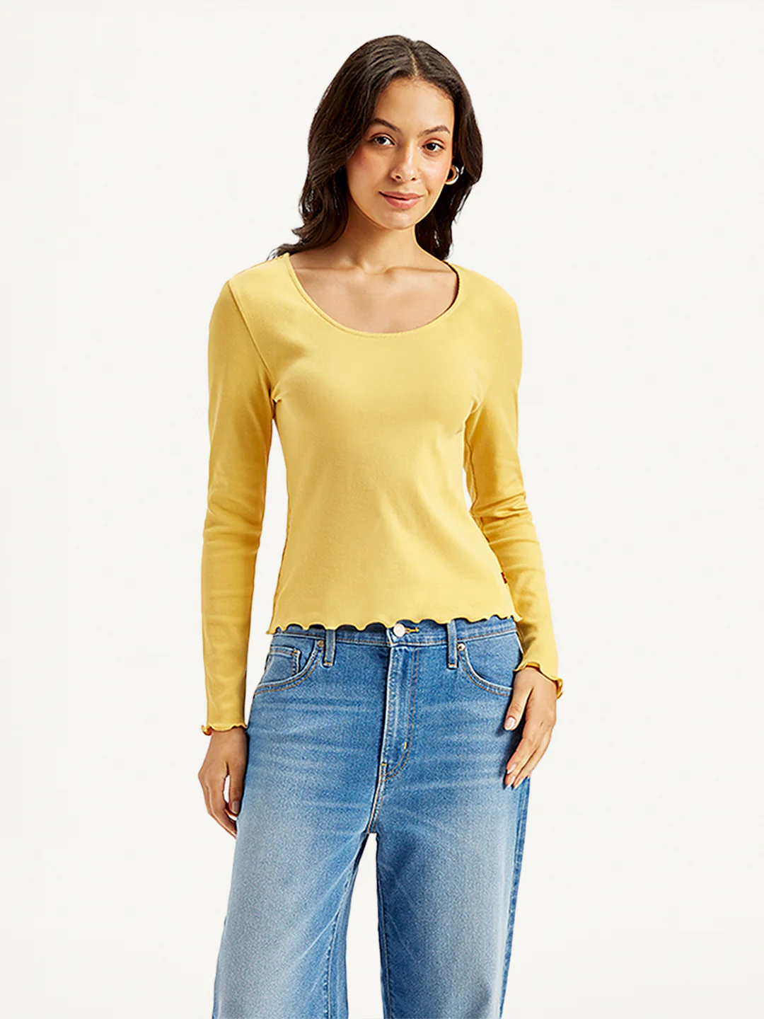 Women's Solid Yellow Scoop Neck Top - Image 2