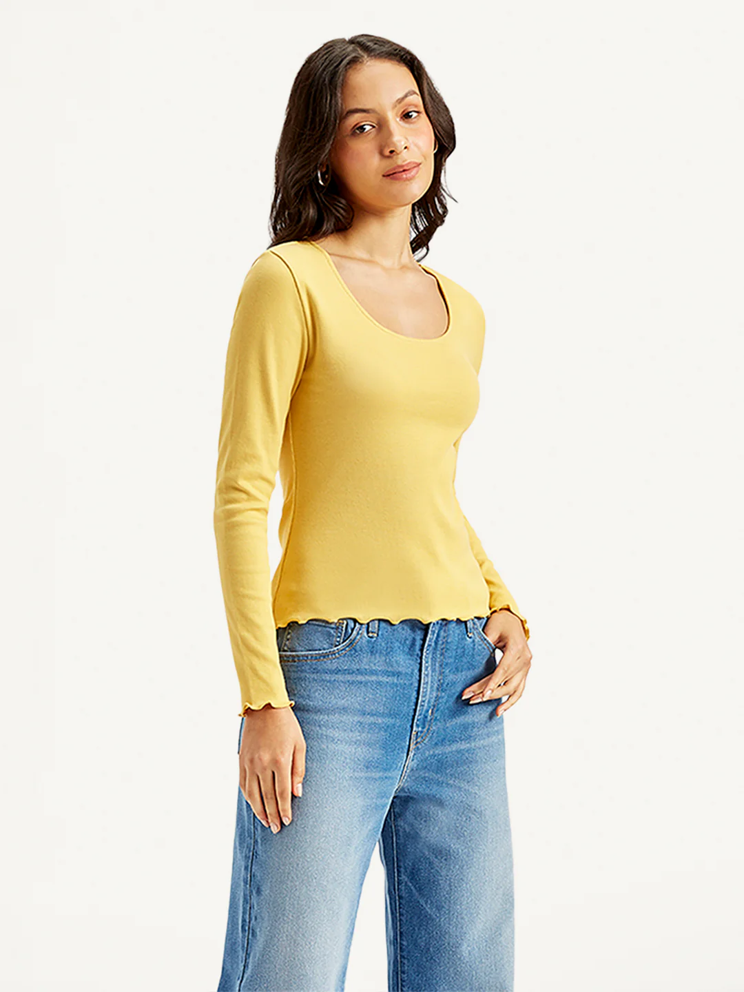 Women's Solid Yellow Scoop Neck Top - Image 4