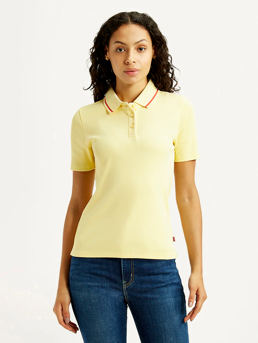 Women's Solid Yellow Slim Fit Polo Ribbed T-shirt