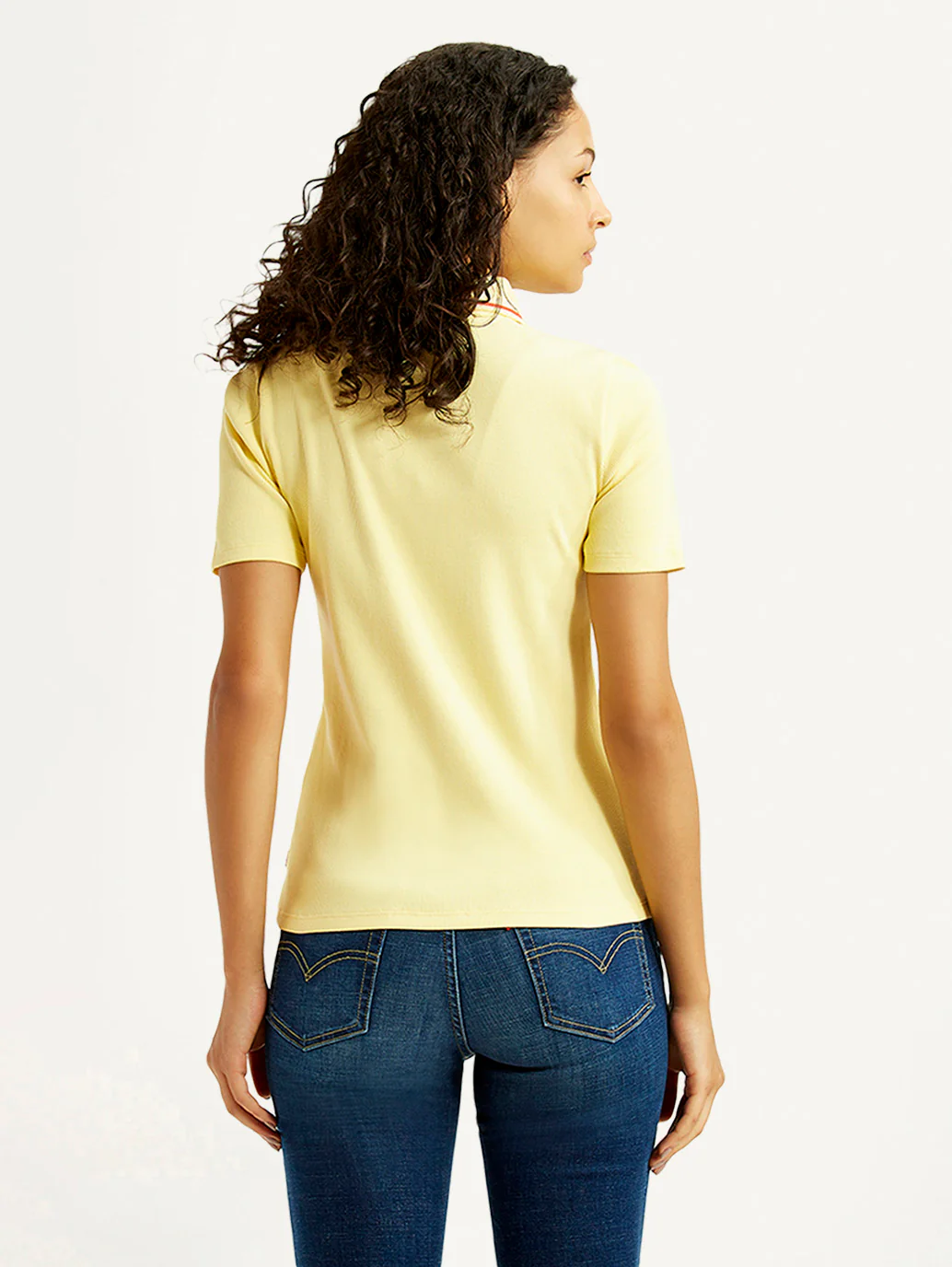 Women's Solid Yellow Slim Fit Polo Ribbed T-shirt - Image 2