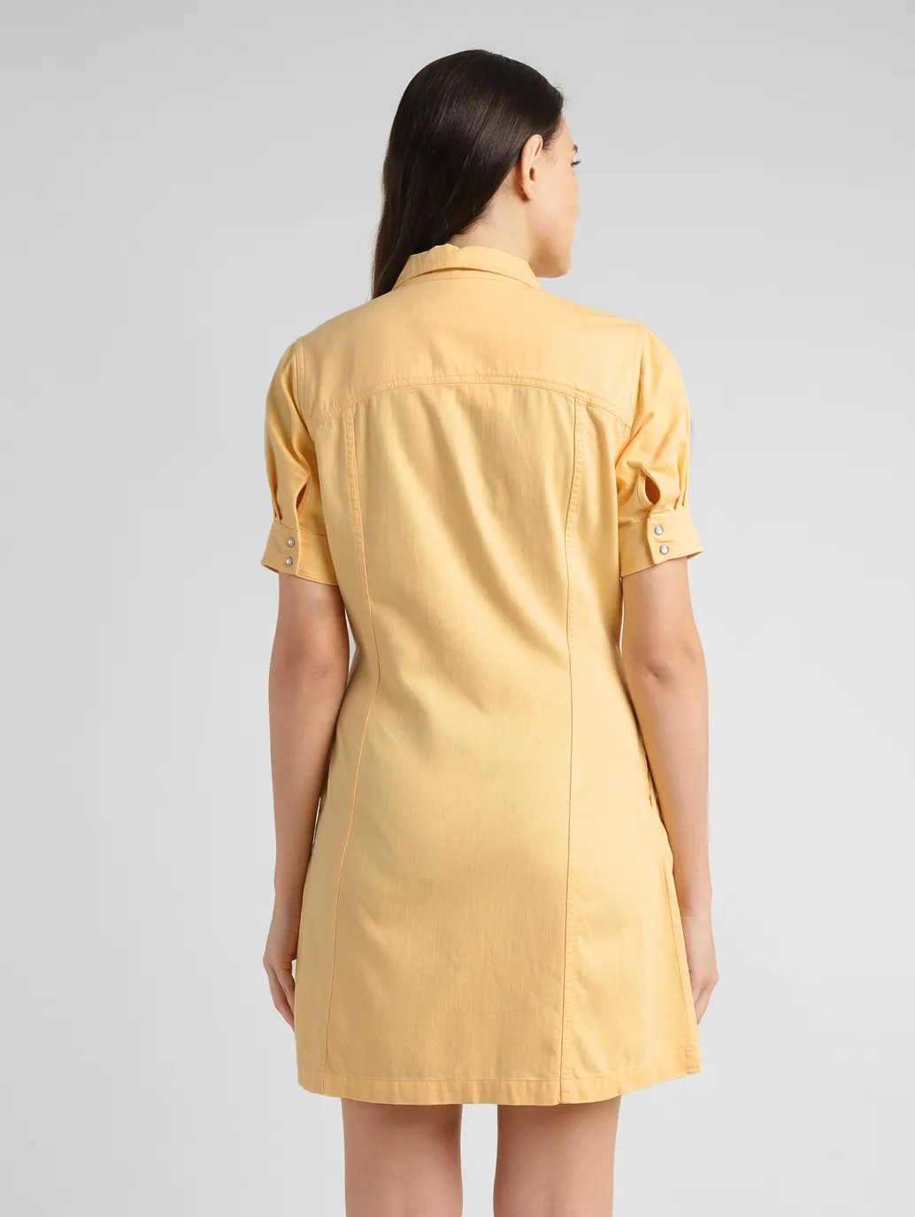 Women's Solid Yellow Spread Collar Dress - Image 3