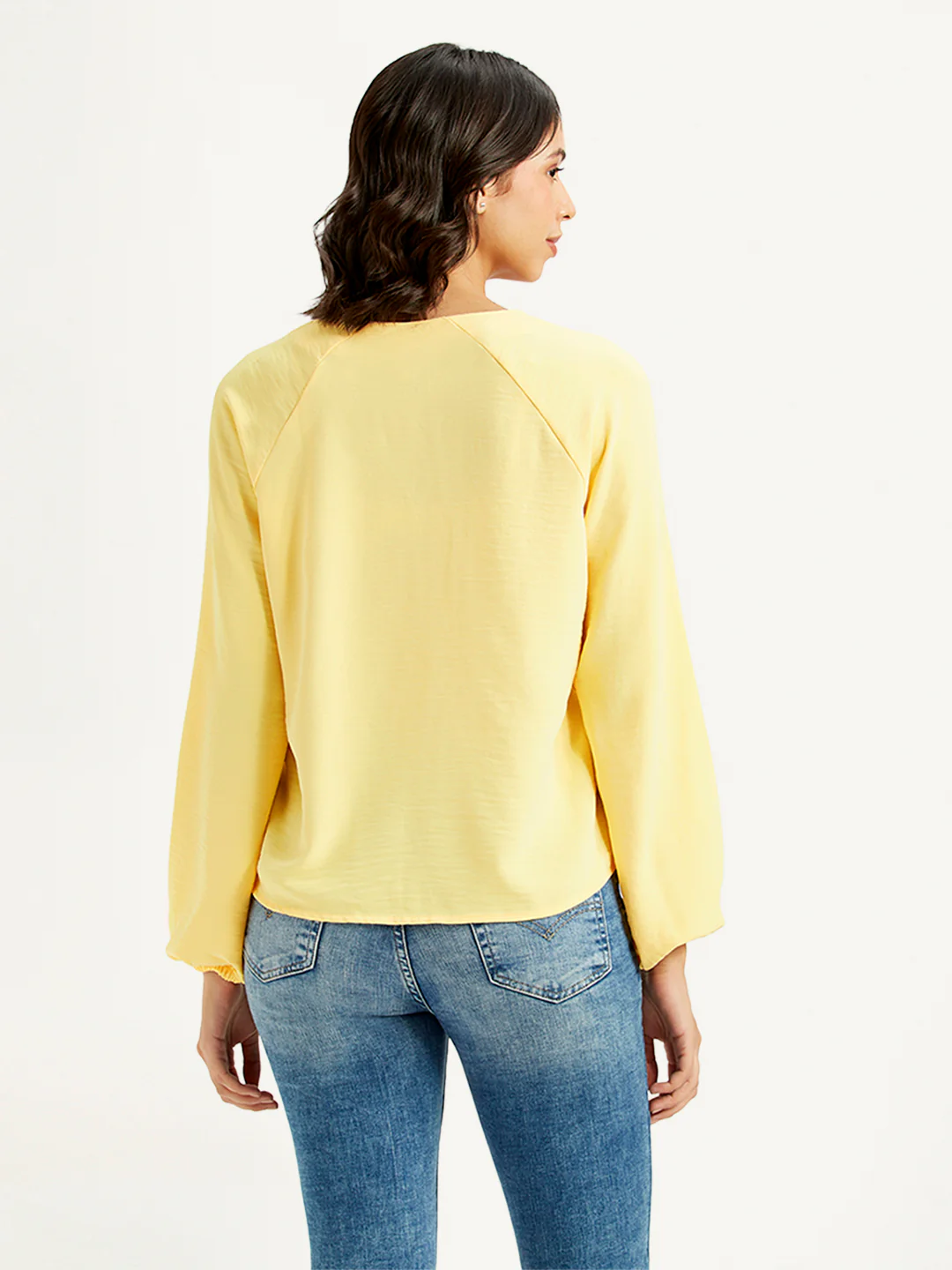 Women's Solid Yellow V Neck Top - Image 2