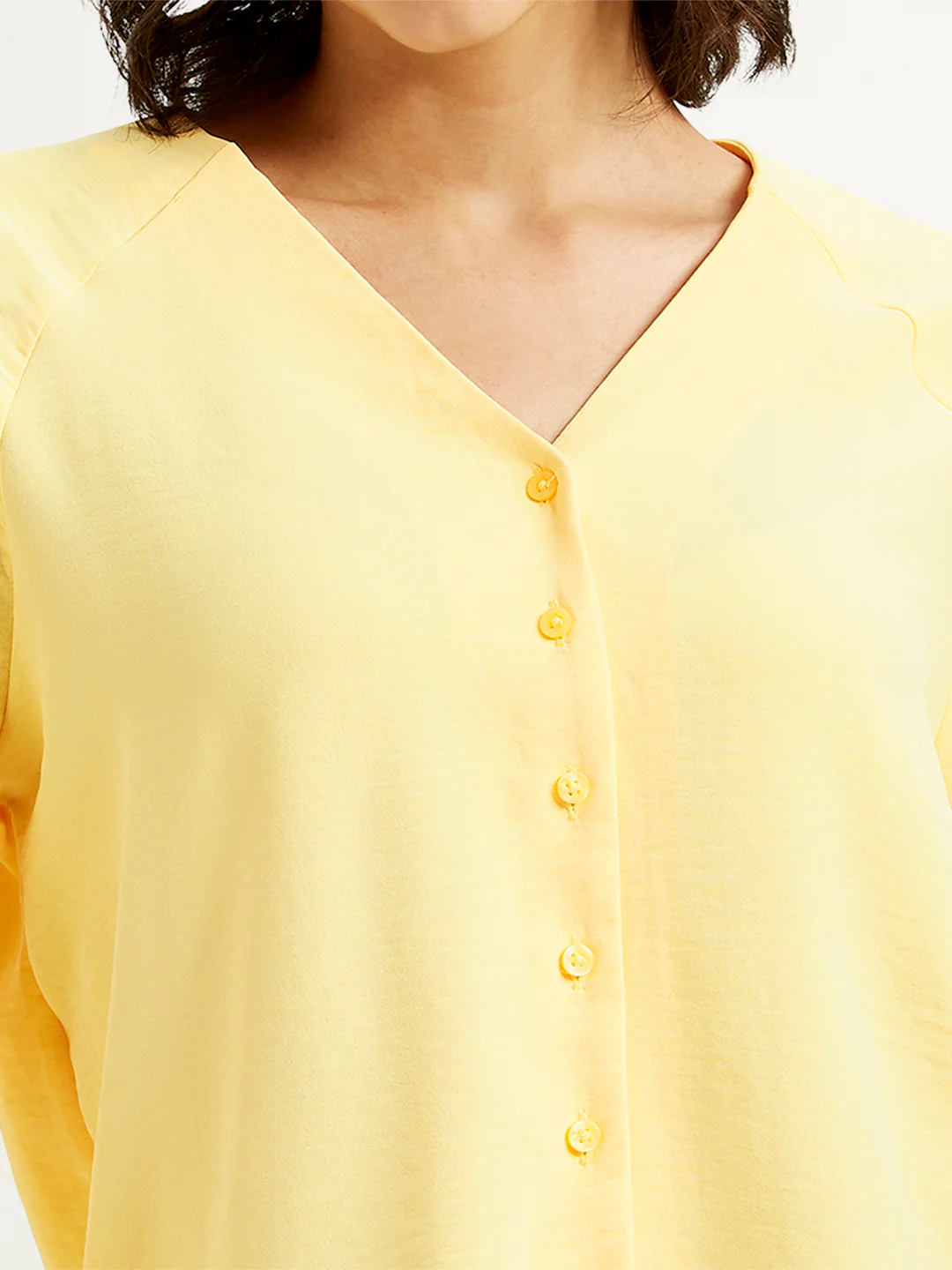 Women's Solid Yellow V Neck Top - Image 3