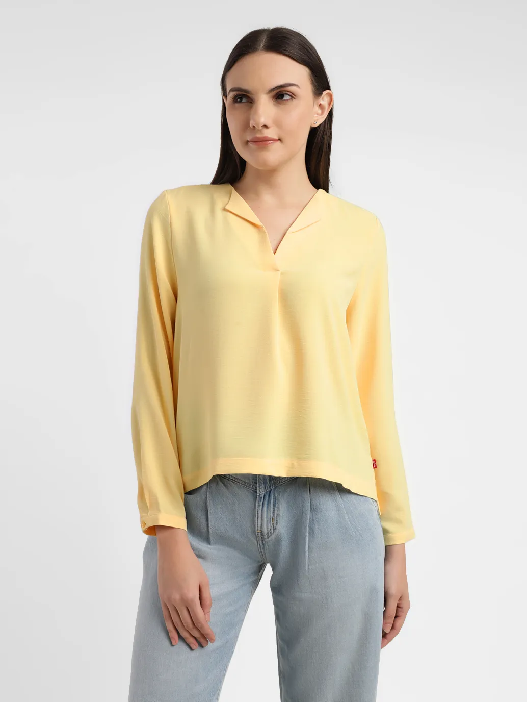 Women's Solid Yellow V Neck Top - Image 2