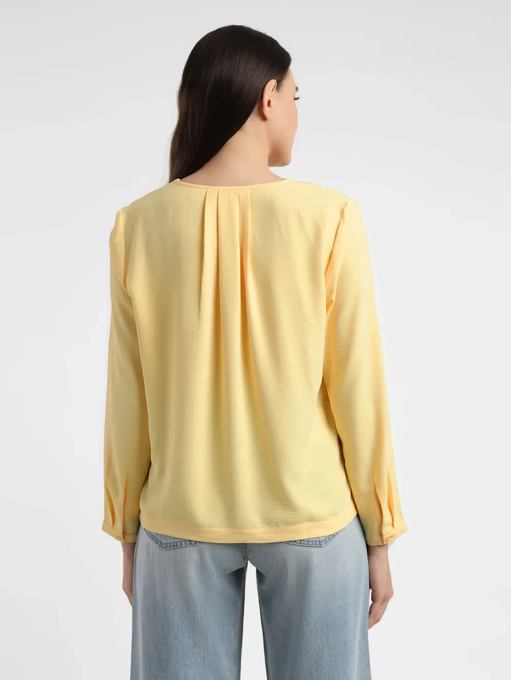 Women's Solid Yellow V Neck Top - Image 3