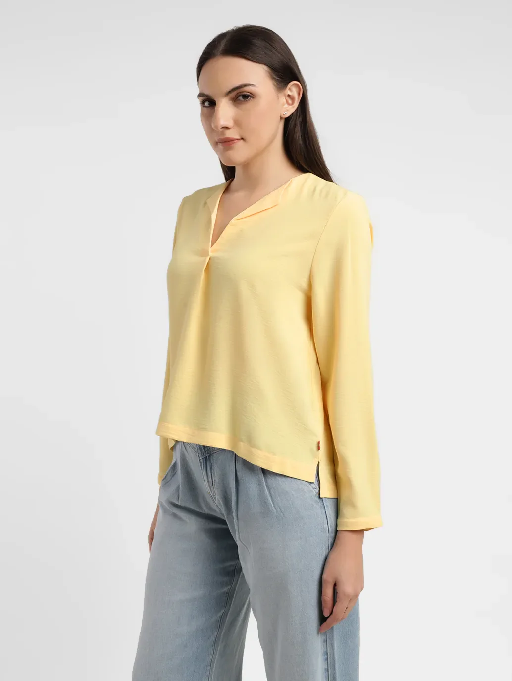 Women's Solid Yellow V Neck Top - Image 4