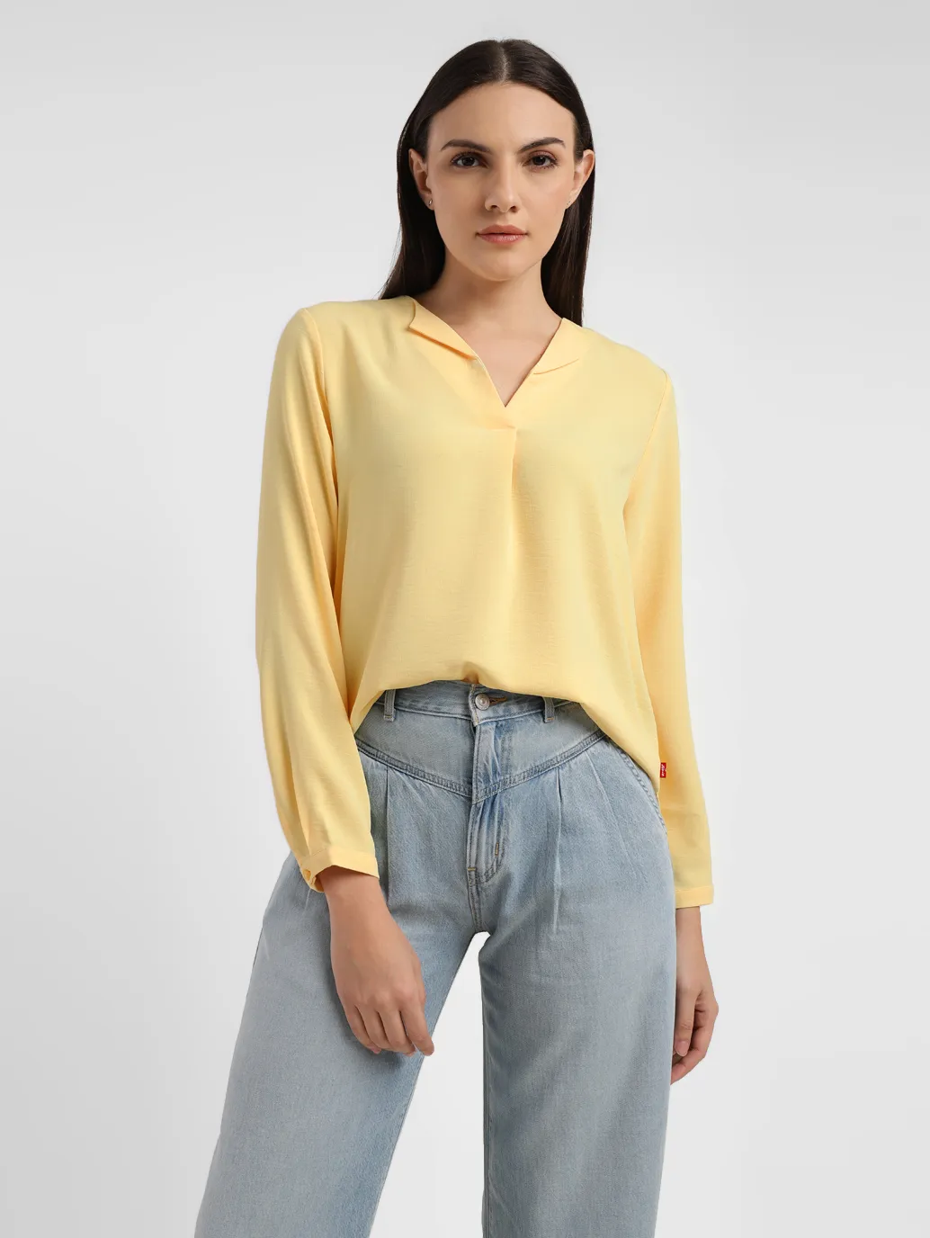 Women's Solid Yellow V Neck Top - Image 6