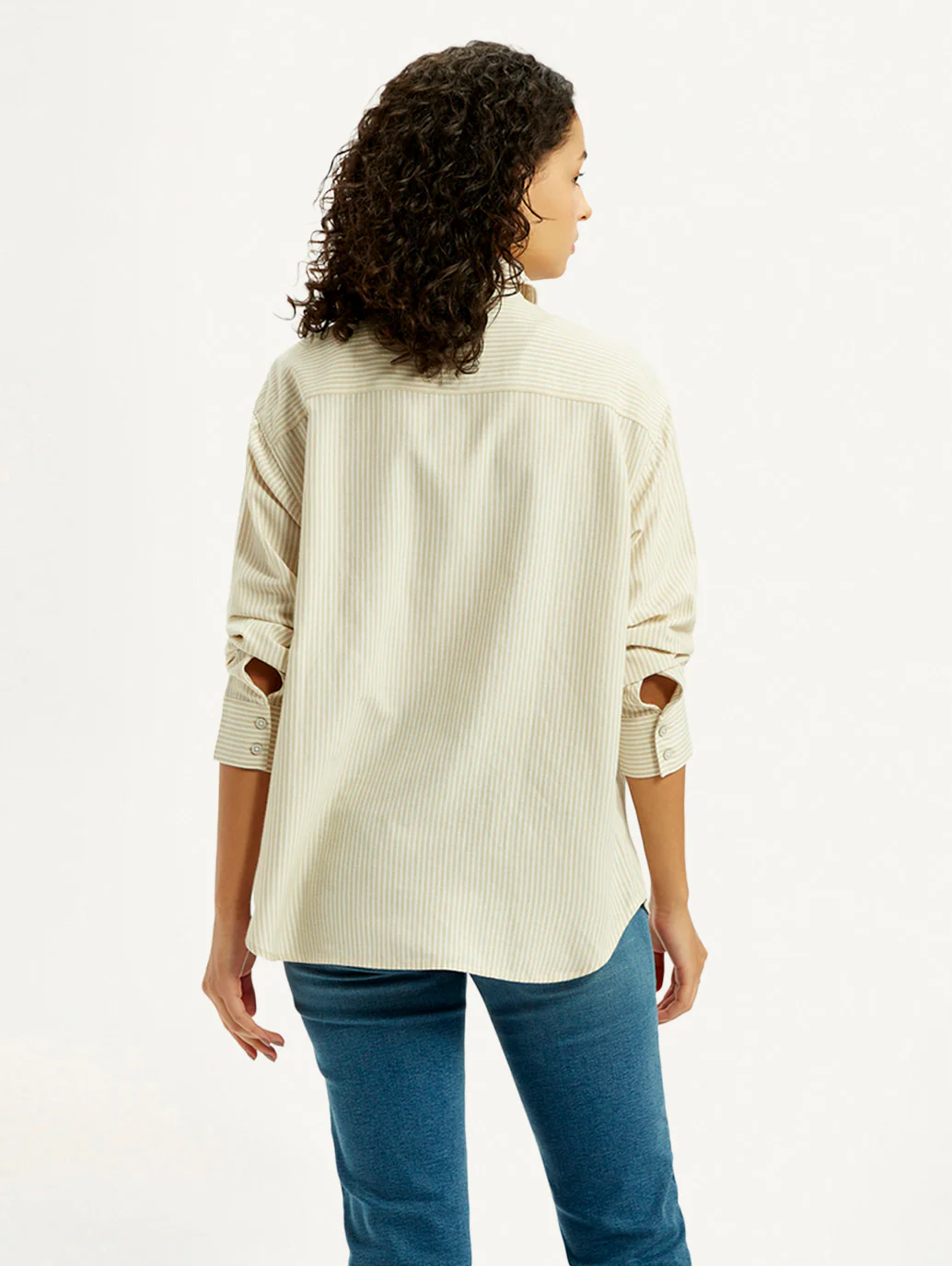 Women's Striped Beige Relaxed Fit Shirt - Image 4