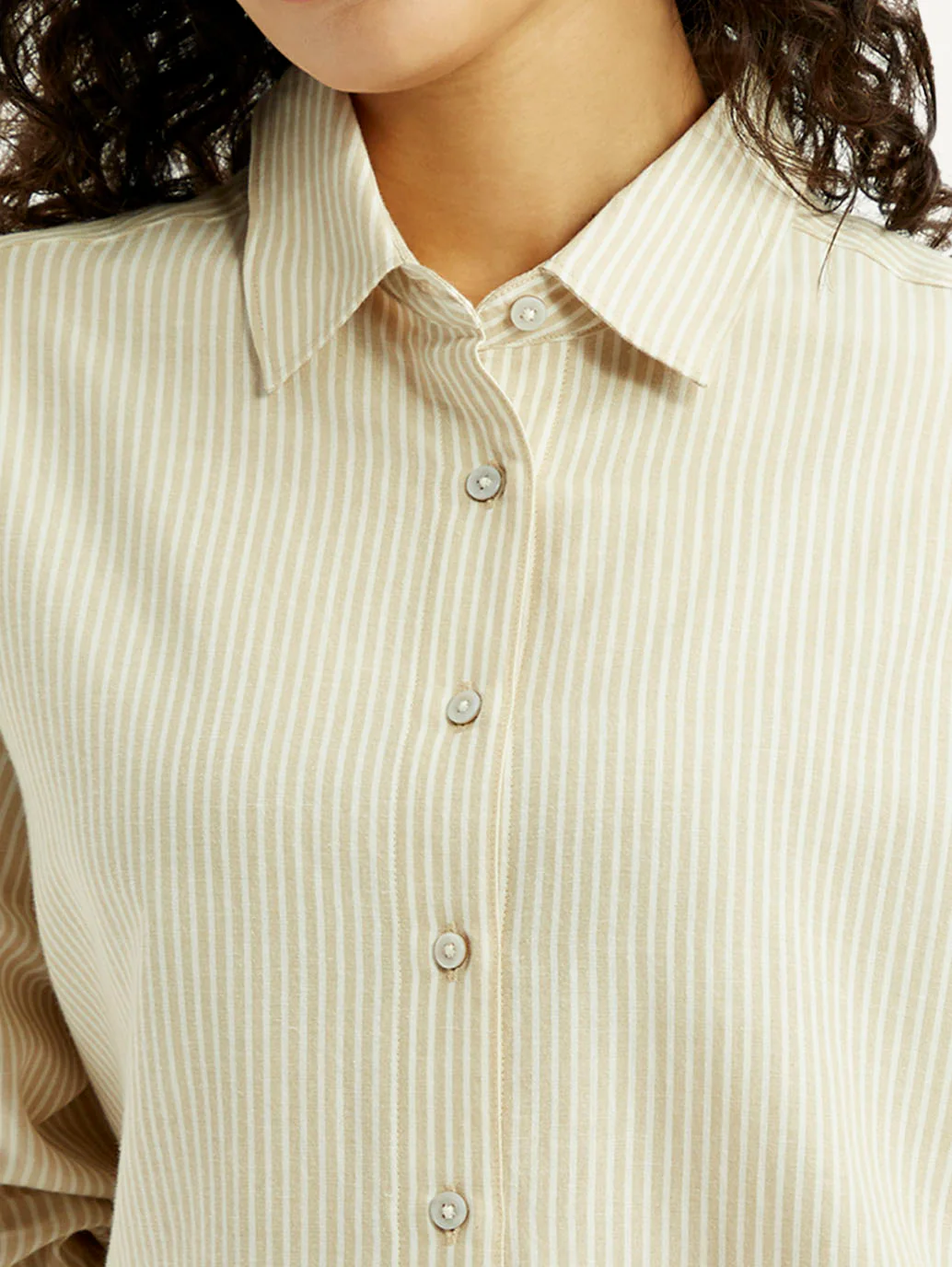 Women's Striped Beige Relaxed Fit Shirt - Image 5