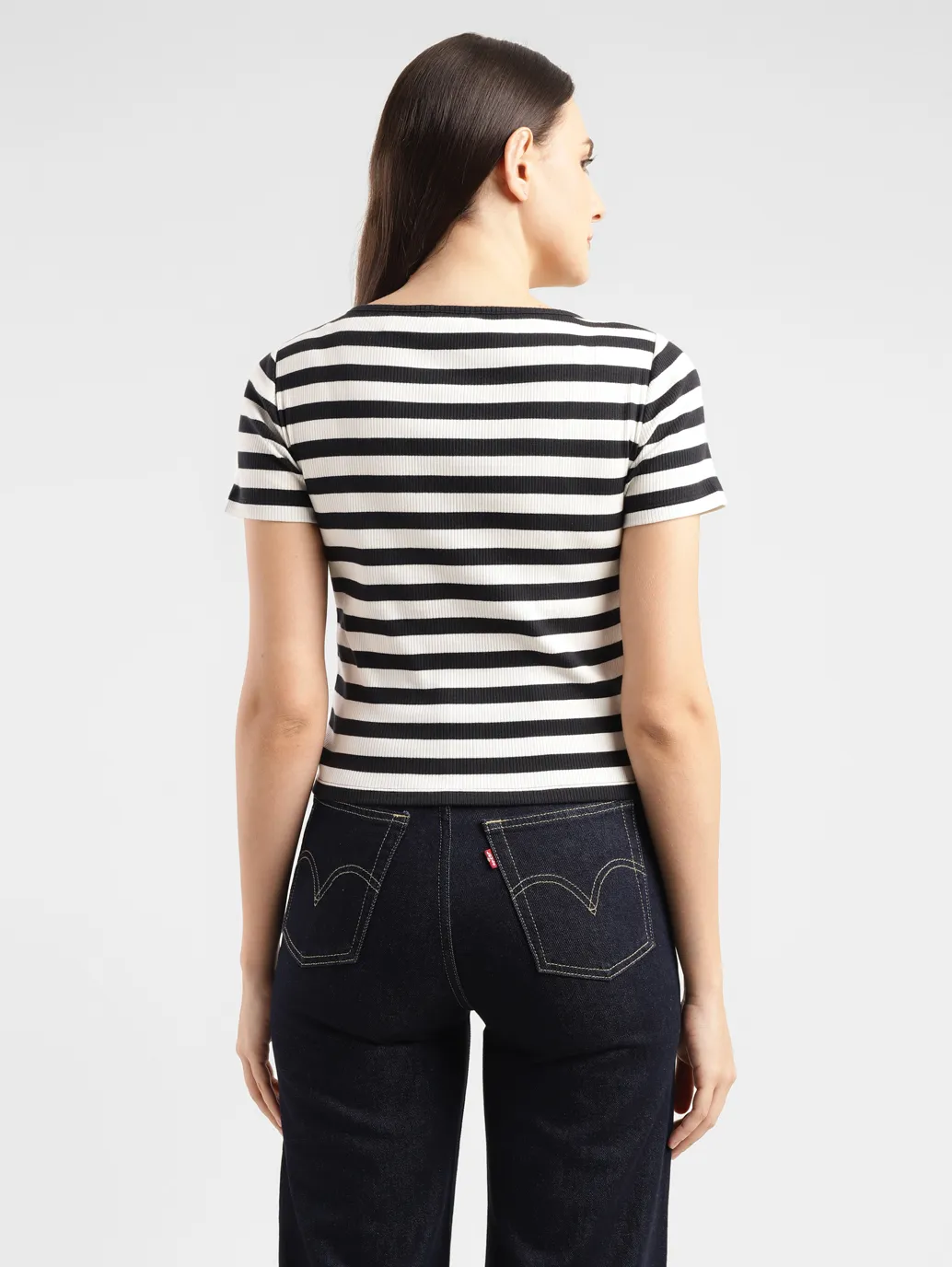 Women's Striped Black And White Scoop Neck Top - Image 2